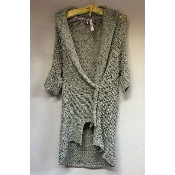 OUI Moments Womens Open Weave Knitted Sweater Button Cardigan Gray Oversized - Picture 1 of 8